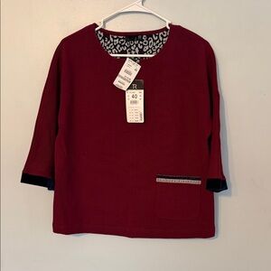 Thomas Rabe Burgundy Top with Navy Pocket Detail